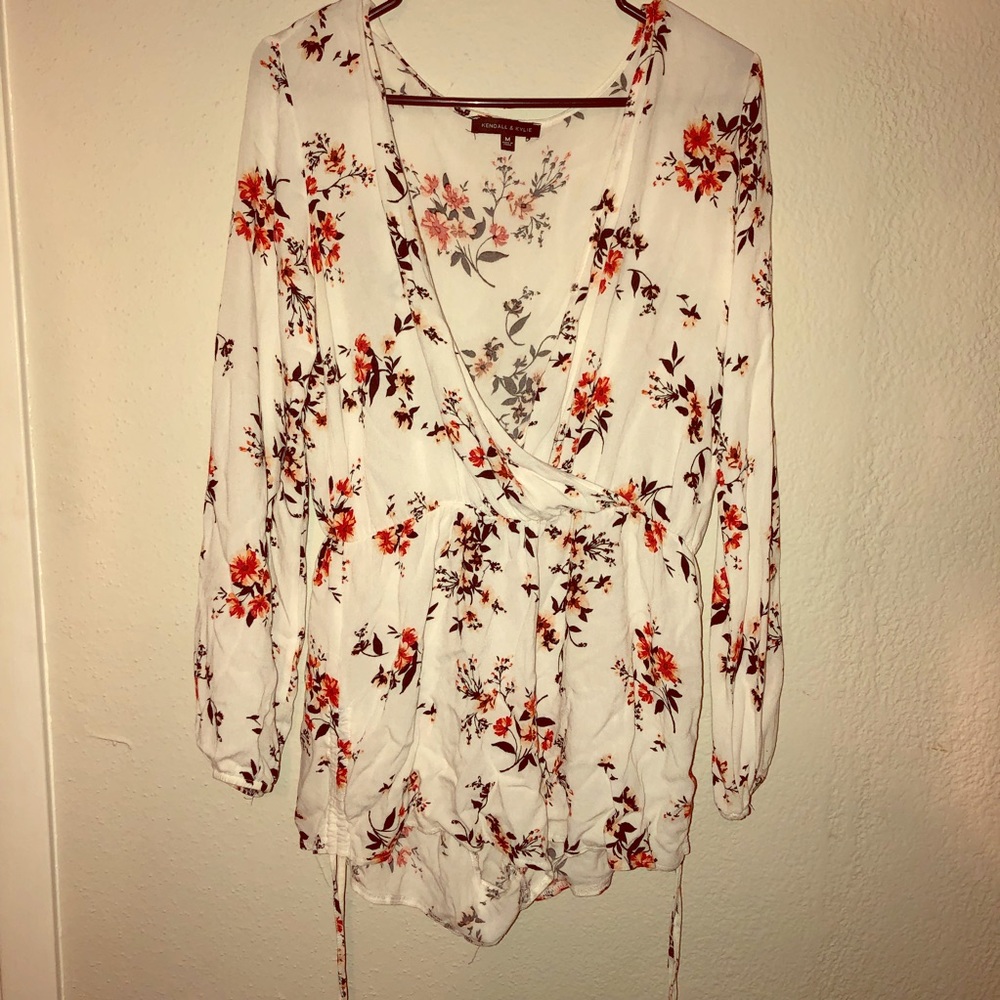 White with floral V neck romper with clasp option